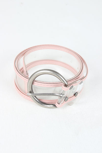 Round Buckle Color Trimmed Clear Belt