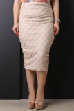 High Waisted Lined Grid Midi Skirt