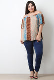Mixed Print Off The Shoulder Boxy Top
