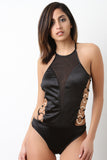 Satin Semi-Sheer Mesh Ring Open Sides One Piece