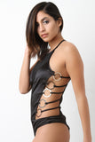 Satin Semi-Sheer Mesh Ring Open Sides One Piece
