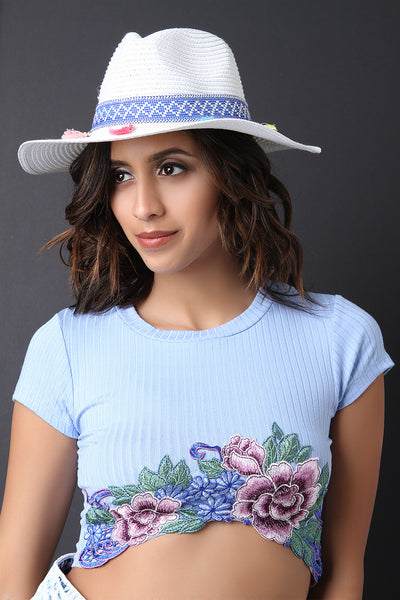 Embroidered Bead Colorful Tassel Panama Hat