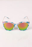 Printed Plastic Frame Mirrored Wayfarer Sunglasses