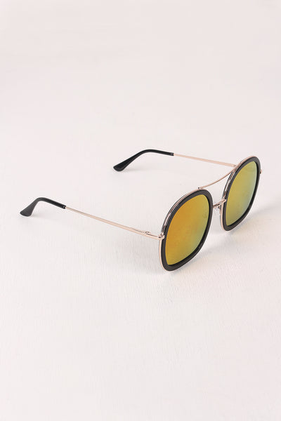 Double Bridge Round Mirrored Sunglasses