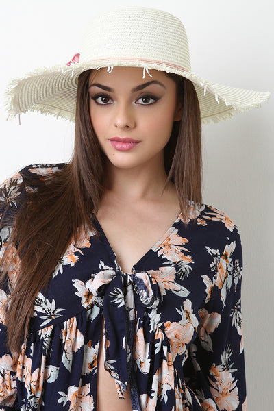 Floral With Cord Trim Straw Sun Hat