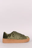 Misbehave Velvet Round Toe Lace Up Creeper Sneaker