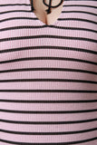 Lace-Up Choker Ribbed Knit Striped Dress