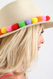 Multi Colored Pom Pom Panama Hat