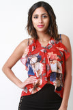 Floral Ruffle Strappy Halter Neck Top