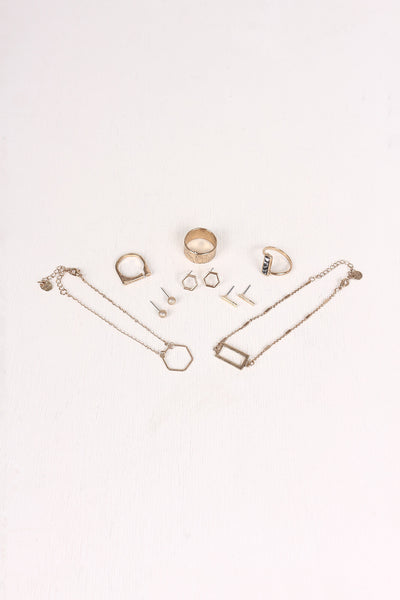 Geometric Textured Bracelet Ring and Earring Set