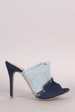 Shoe Republic LA Colorblock Frayed Denim Mule Stiletto Heel