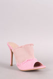 Shoe Republic LA Colorblock Frayed Denim Mule Stiletto Heel