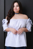 Striped Off The Shoulder Tie Short Sleeves Top