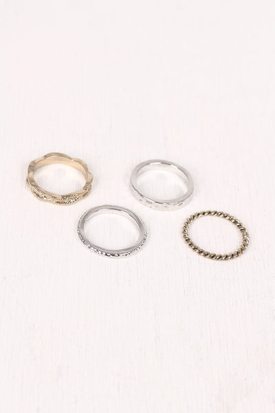 Twisted Hammered Ring Set