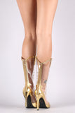 Clear Western Stitch Pointy Toe Stiletto Mid Calf Boots