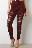 Distressed High Waisted Two Pocket Skinny Jeans
