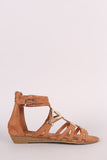 Suede Metallic Accent Cutout Wedge Sandal
