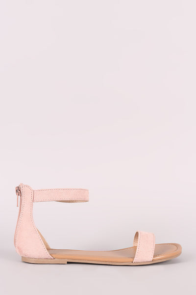 Suede Single Band Ankle Strap Flat Sandal