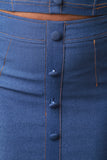 Stretchy Denim Button Decor High Waisted Pencil Skirt