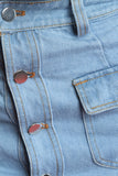 Front Slit Button-Up Denim Maxi Skirt