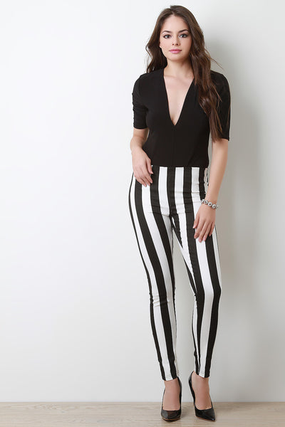 Vertical Striped Mid Rise Fitted Pants