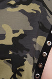 Camouflage Print Grommet Drawstring-Tie Crop Top