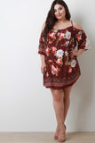 Floral Print Cold Shoulder Crochet Shift Dress