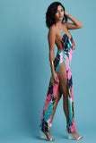 Multi-Color Tropical Plunge Neck Maxi Dress