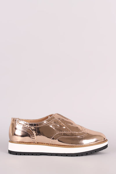 Qupid Perforated Patent Laceless Flatform Oxfords