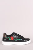 Embroidered Floral Metallic Lace Up Low Top Sneaker