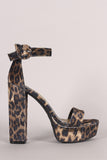 Bamboo Leopard Velvet Ankle Strap Chunky Platform Heel