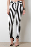 Horizontal Stripe Lace-Up Skinny Pants