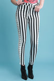 Open Side Grommet Lace-Up Stripe Skinny Pants