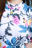 Tropical Floral Short Bell Sleeve Midi Dress