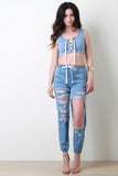 Distressed Chambray Mid Rise Jogger Pants