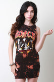 Rock Graphic Print Side Lace Up Bleach Mini Dress