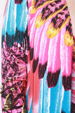 Vibrant Feather Print Floor Swept Cover-Up Cardigan