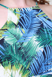 Tropical Palm Leaf Open Midriff Double Slit Maxi Dress