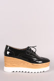 Perforated Patent Lug Sole Lace Up Oxford Platform Wedge