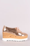 Perforated Patent Lug Sole Lace Up Oxford Platform Wedge