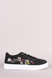 Qupid Embroidered Floral Satin Lace-Up Sneaker