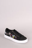 Qupid Embroidered Floral Satin Lace-Up Sneaker