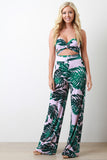Tropical Leaf Self-Tie Tube Top With High Rise Pants Set