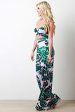 Tropical Leaf Self-Tie Tube Top With High Rise Pants Set