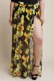 Floral Mesh Self-Tie Cover Up Maxi Skirt