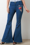 Floral Embroidery Mid Rise Bell Bottoms Jeans