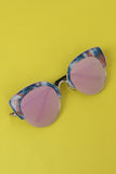 Marble Accent Plastic Frame Cat Eye Mirrored Sunglasses