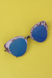 Marble Accent Plastic Frame Cat Eye Mirrored Sunglasses