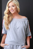 Off The Shoulder Striped Three Quarter Sleeve Boxy Top