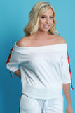 Off The Shoulder Striped Three Quarter Sleeve Boxy Top